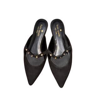 KATE SPADE Irina Flats 6 Black Suede Rhinestone Pointed Toe Mary Jane Mule KA152